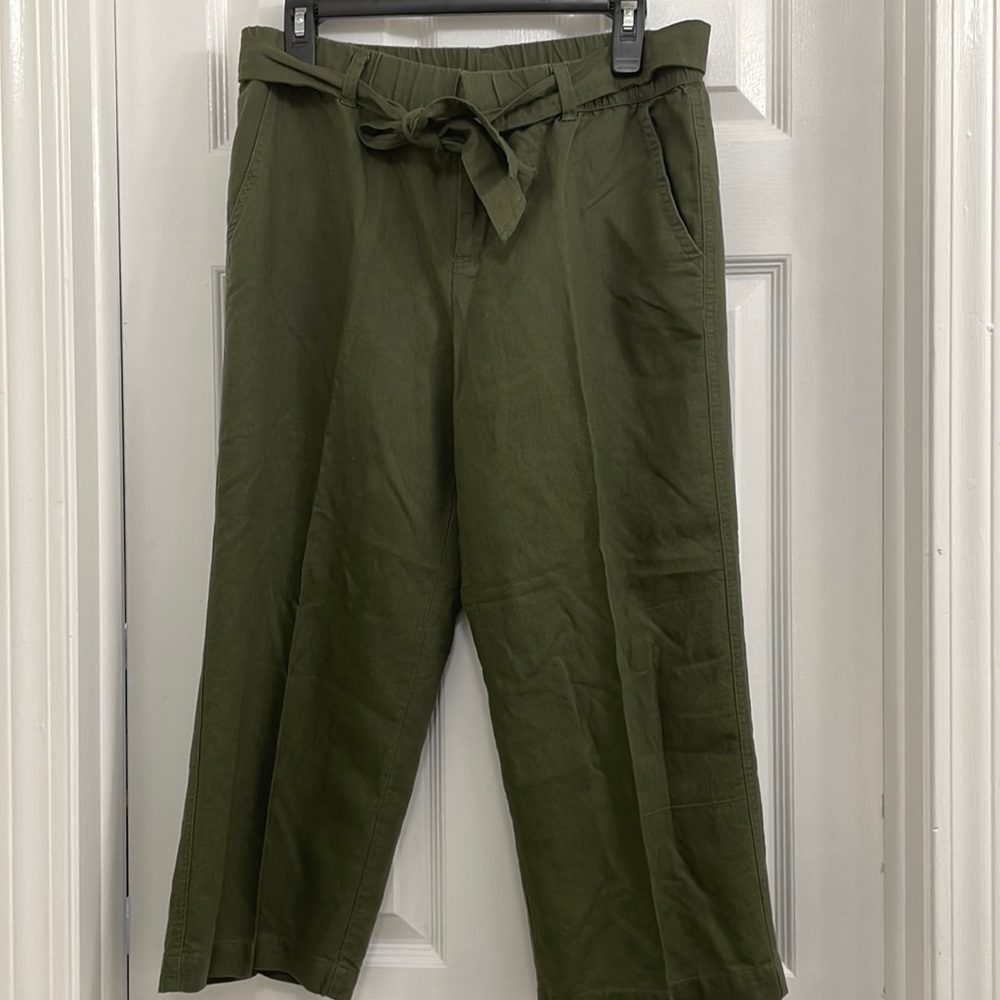 Vintage Liz Claiborne Linen Pants Belted Pockets Capri Grunge Size S
